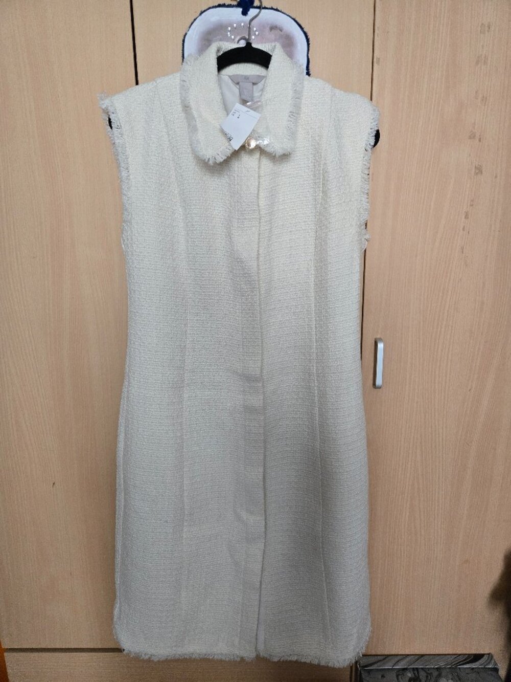 H & M Boucle Tweed Midi Sleeveless Dress With Button Up Collar